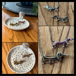 Vintage Dachshund Brooch/Pins Modernist + Enameled 2pc set Doxie, “Weiner Dog”